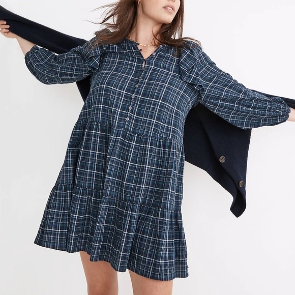 Madewell Gauze Ruffle-Trimmed Mini Dress Deep Indigo NWT - Picture 1 of 9